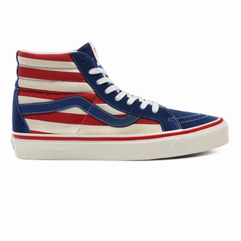 Férfi Vans Anaheim Factory Sk8-Hi 38 DX Magasszárú Cipő VA5703498 Kék/Piros Csíkok